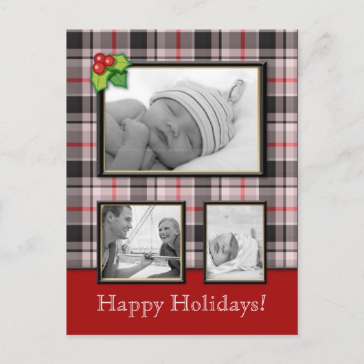 Kerst Briefkaart Custom Plaid Grijs Rood 3 (Voorkant)
