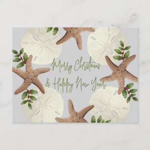 Kerst-Briefkaart met doornhaai en zanddollazen Briefkaart