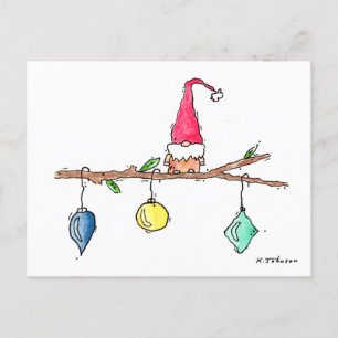 Kerst-Briefkaart voor gnome, Twig en sieraden Feestdagenkaart