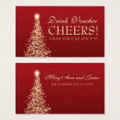 Kerst Bruiloft Drink Voucher Rood Goud Visitekaartjes (Voorkant /achterkant)