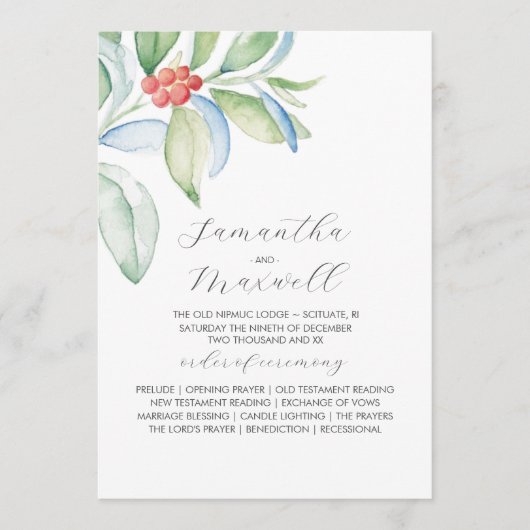 Kerst bruiloft programma's Elegant Winter groen (Voorkant)