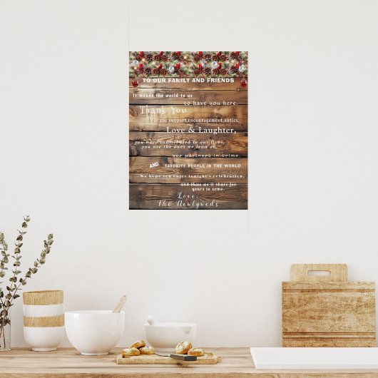Kerst bruiloft rustieke houten dennen kegels Ornam Poster (Keuken)