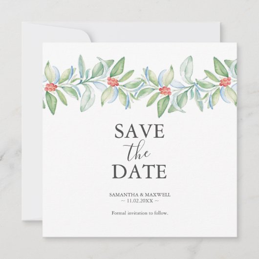 Kerst bruiloft save the date uitnodigingen (Voorkant)