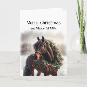 Kerst Bruin Paard Prachtige Vrouw Krans Kaart