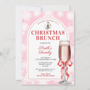 Kerst Brunch Feest Rode Strik Wijn Roze Gingham Kaart