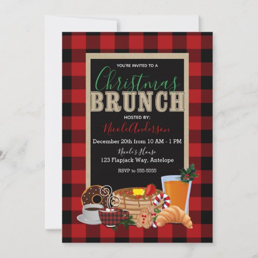 Kerst Brunch Rustiek Rood Zwart Buffalo Plaid Kaart (Voorkant)