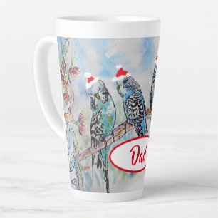 Kerst Budgie Kerstmis Budgies Budgerigar Vogel Vad Latte Mok