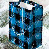 Kerst Buffalo Plaid Custom Name Rustic Blue Medium Cadeauzakje