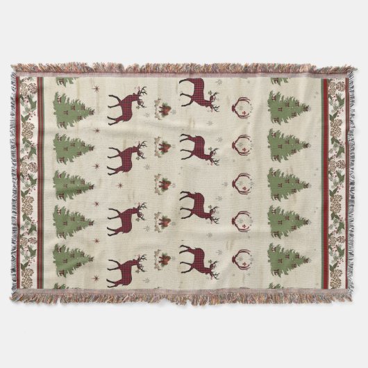Kerst Buffel geruite herten gewei pijnbomen Deken (Voorkant)
