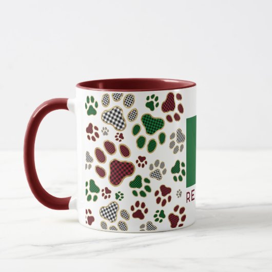 Kerst Buffel Plaid Dog Paw Monogram Mok (Links)
