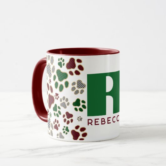 Kerst Buffel Plaid Dog Paw Monogram Mok (Voorkant links)