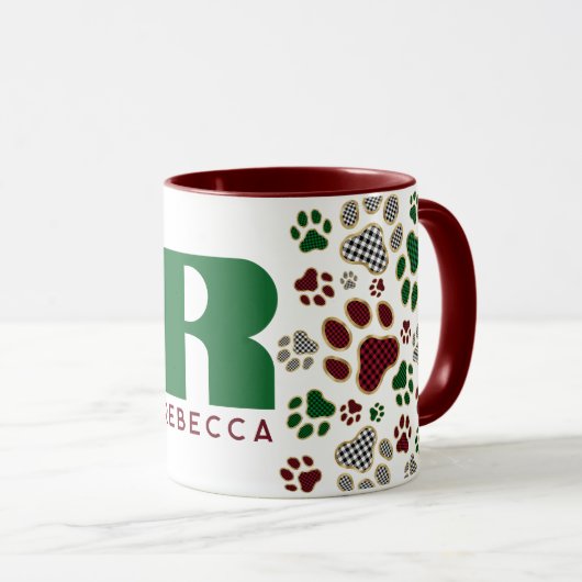 Kerst Buffel Plaid Dog Paw Monogram Mok (Voorkant rechts)