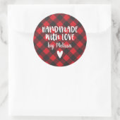 Kerst Buffel Plaid Handgemaakt Met Liefde Classic Ronde Sticker (Tas)