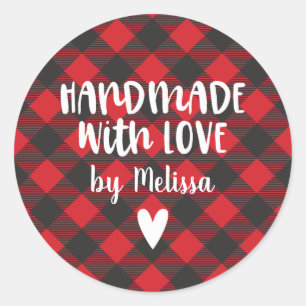 Kerst Buffel Plaid Handgemaakt Met Liefde Classic Ronde Sticker