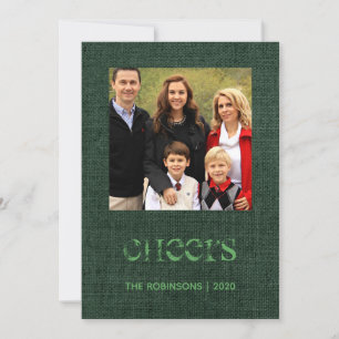 Kerst Burlap Damask Familie Foto Feestdagenkaart