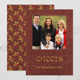 Kerst Burlap Holly en Ivy Familie Foto Kaart