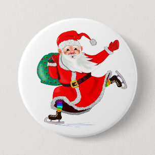 Kerst Button Santa met Cadeaus