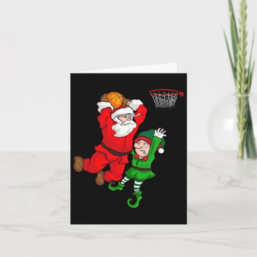Kerst Bysketbyll Santa Claus Slam Dunk Elf Fun Kaart (Voorkant)