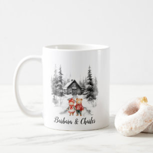 Kerst Cabin Bossen Pas getrouwd paar minimalistisc Koffiemok