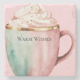 Kerst Cacao Goud Blush Roze Munt Warm Wishes Stenen Onderzetter