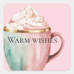 Kerst Cacao Goud Blush Roze Munt Warm Wishes Vierkante Sticker