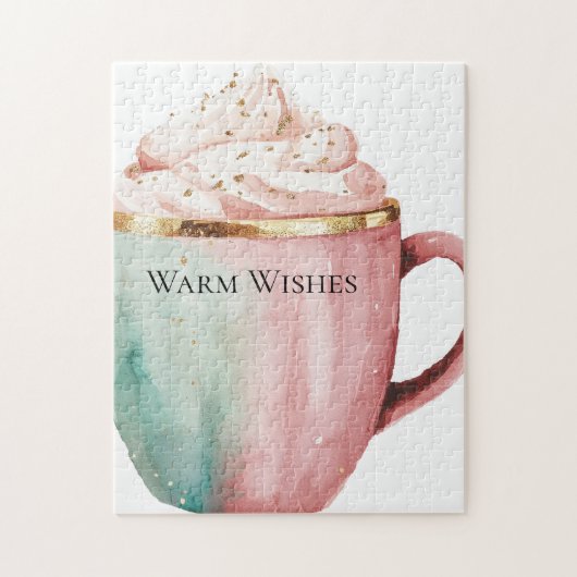 Kerst Cacao Goud Roze Munt Warm Wishes Legpuzzel (Verticaal)