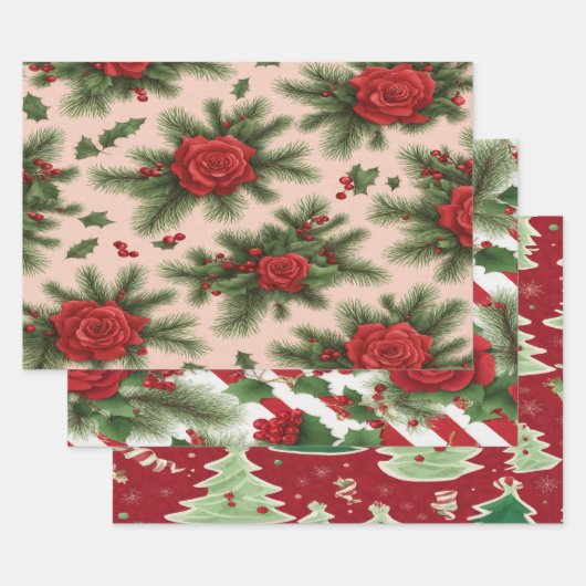 Kerst cadeaupapier + in rood en groen (Set)