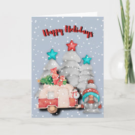 Kerst  Camper Waterverf Kunst Kaart