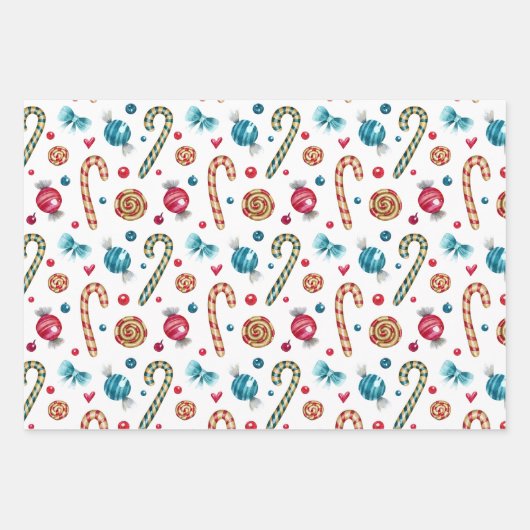 Kerst Candy Cane en snoepjes Inpakpapier Vel (Voorkant)