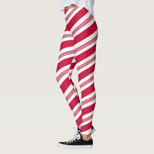Kerst Candy Cane Gestreept Rood en Wit Vakantie Leggings (Links)