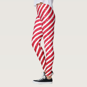 Kerst Candy Cane Glitter Gestreepte pepermunt Leggings