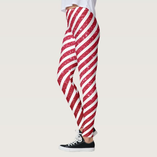 Kerst Candy Cane Glitter Gestreepte pepermunt Leggings (Links)