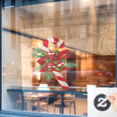 Kerst Candy Cane met decoratief lint Raamsticker (Cafe Raam)