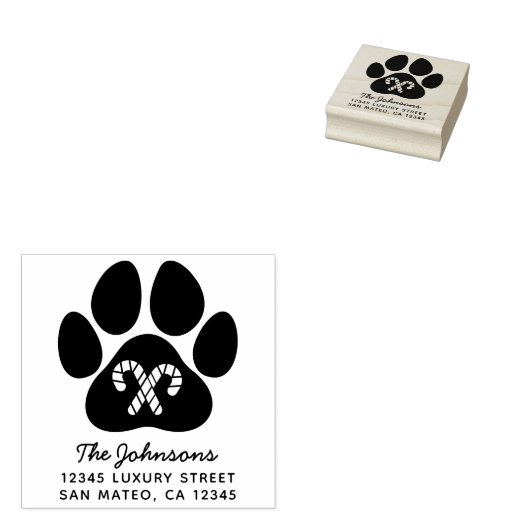 Kerst Candy Cane Paw Print Vakantieadres Rubberstempel (Gestempeld)