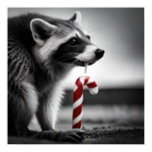 Kerst Candy Cane Raccoon II