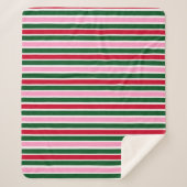 Kerst Candy Cane Stripes in Roze Groen en Rood Sherpa Deken (Voorkant)