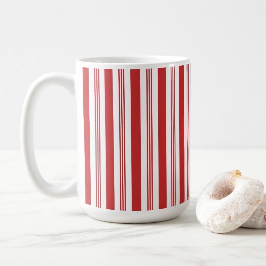 Kerst Candy Cane Stripes, Rood, Wit Koffiemok (Met donut)