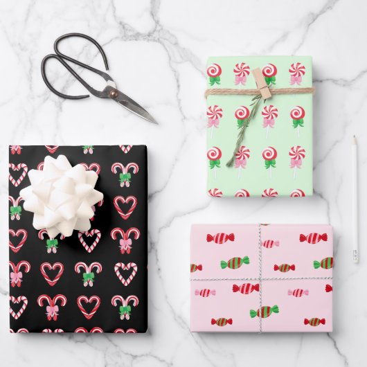 Kerst Candy Cane Sweets Patronen Inpakpapier Vel (Voorkant)