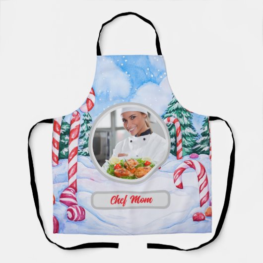 Kerst Candycane Gepersonaliseerde Chef Mam Foto Schort (Voorkant)