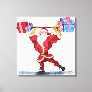 Kerst Canvas Print Bodybuilder Kerstman met Cadeau