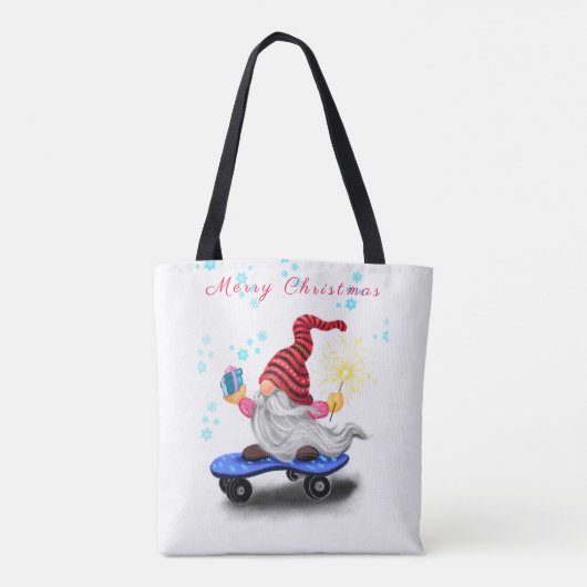 Kerst Canvas tas Skater Gnome met geschenken (Achterkant)
