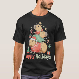 Kerst Cappy Capybara Kerstboom Vakantie Seizoen T-shirt