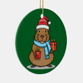Kerst Capybara Keramisch Ornament (Rechts)