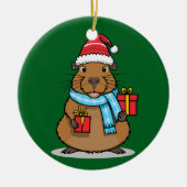 Kerst Capybara Keramisch Ornament (Voorkant)