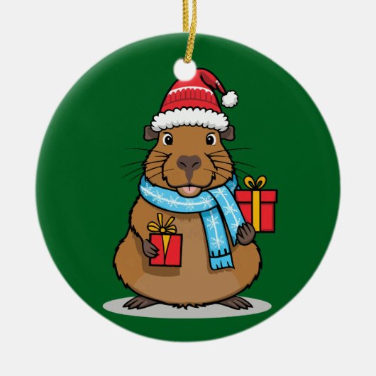 Kerst Capybara Keramisch Ornament (Voorkant)