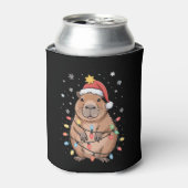 Kerst Capybara met Kerstman Hoed kerstverlichting  Blikjeskoeler (Blikje Voorkant)