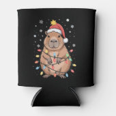 Kerst Capybara met Kerstman Hoed kerstverlichting  Blikjeskoeler (Voorkant)
