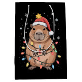 Kerst Capybara met Kerstman Hoed kerstverlichting Medium Cadeauzakje (Voorkant)