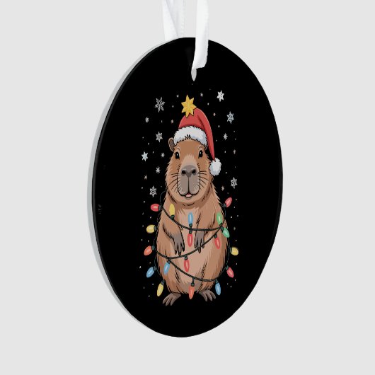 Kerst Capybara met Kerstman Hoed kerstverlichting Ornament (voorkant)