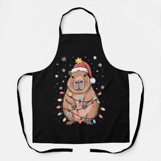 Kerst Capybara met Kerstman Hoed kerstverlichting Schort (Voorkant)